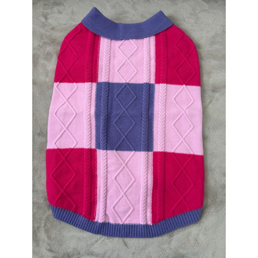 NWT To A Turn Pink Purple Colorblock Cable Knit Polo Dog Sweater 3XL 47-69 lbs